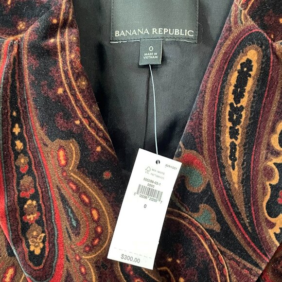 Last Chance! New Banana Republic Velvet Paisley Tailored Blazer Black 0 $300 - Picture 4 of 6